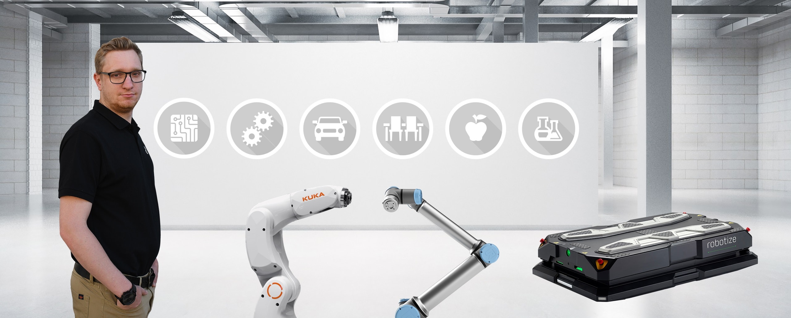 Einfache Automatisierung für KMU: Mit den Bausteinen unserer kollaborierenden Automatisierungstechnik. Vom Industrie-Roboter über Roboter-Peripherie bis hin zum integrierten Anlagenbau.